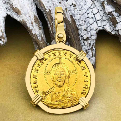 Jesus Christ King of Kings 24K Gold Solidus Coin 945 AD 18K Gold Pendant