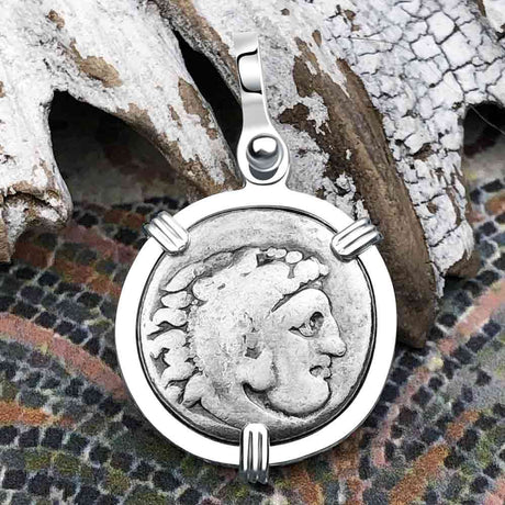 Ancient Greek Alexander the Great Silver Drachm Coin Sterling Silver Pendant