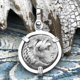 Ancient Greek Alexander the Great Silver Drachm Coin Sterling Silver Pendant