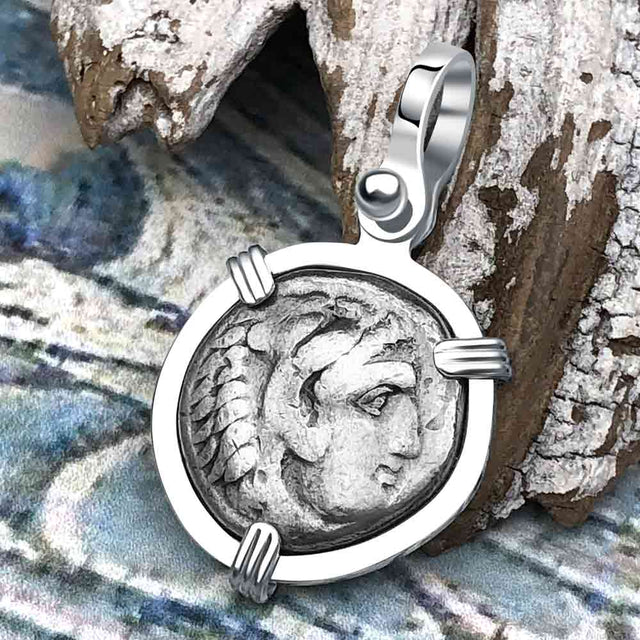 Ancient Greek Alexander the Great Silver Drachm Coin Sterling Silver Pendant