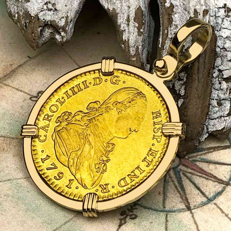 1791 Spanish 22K Gold Portrait 2 Escudo - the Legendary Doubloon - 18K Gold Pendant