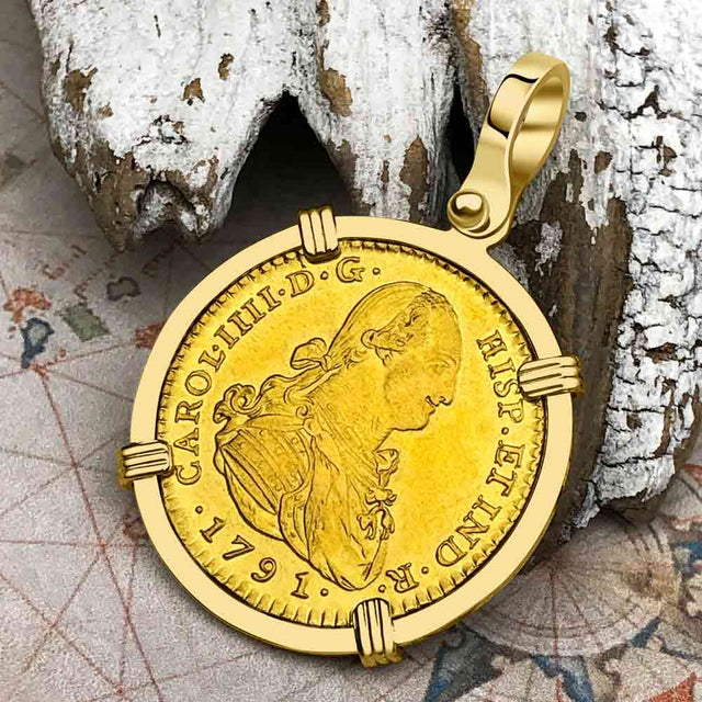 1791 Spanish 22K Gold Portrait 2 Escudo - the Legendary Doubloon - 18K Gold Pendant