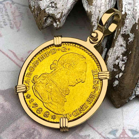 1788 Spanish 22K Gold Portrait 2 Escudo - the Legendary Doubloon - 18K Gold Pendant