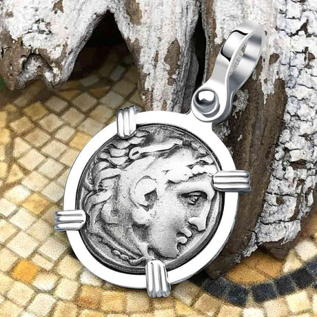 Ancient Greek Alexander the Great Silver Drachm Coin Sterling Silver Pendant