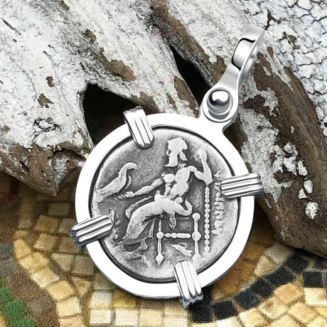 Ancient Greek Alexander the Great Silver Drachm Coin Sterling Silver Pendant