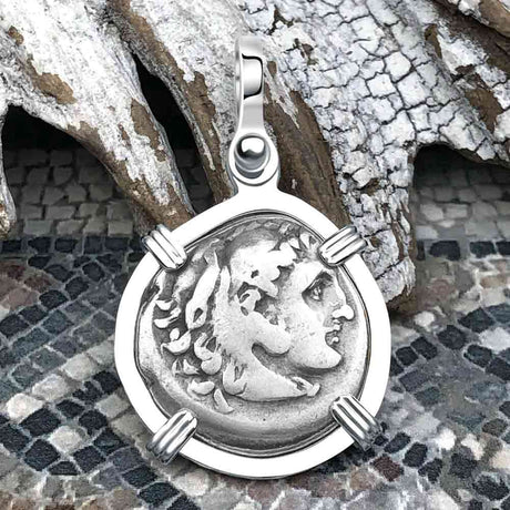 Ancient Greek Alexander the Great Silver Drachm Coin Sterling Silver Pendant