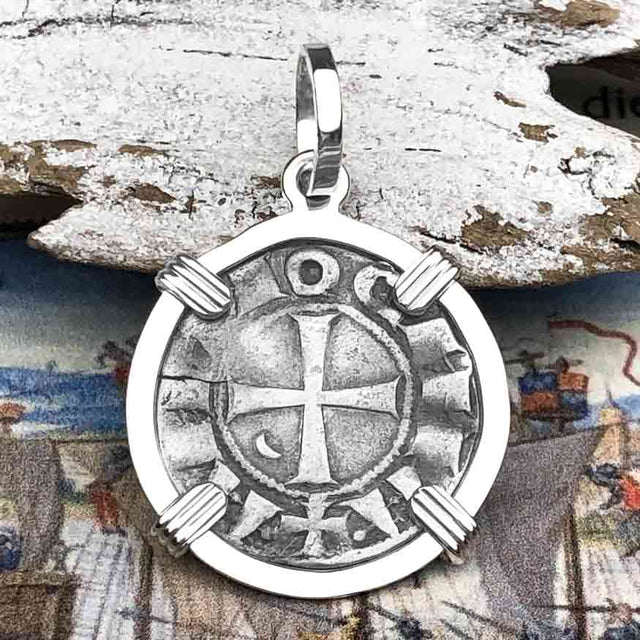 Templar Knights Era Antioch Crusader Medieval Silver Denier Helmet Head Coin of the Crusades Sterling Silver Pendant