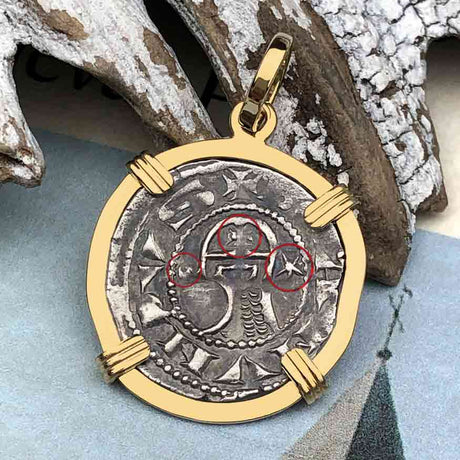 Templar Knights Era Antioch Crusader Medieval Silver Denier - Helmet Head - Coin of the Crusades 14K Gold Pendant