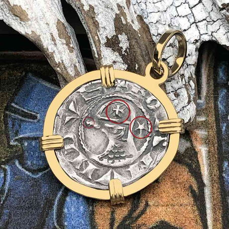 Templar Knights Era Antioch Crusader Medieval Silver Denier - Helmet Head - Coin of the Crusades 14K Gold Pendant