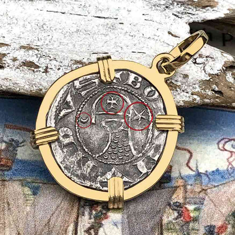 Templar Knights Era Antioch Crusader Medieval Silver Denier - Helmet Head - Coin of the Crusades 14K Gold Pendant
