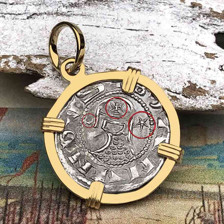 Templar Knights Era Antioch Crusader Medieval Silver Denier - Helmet Head - Coin of the Crusades 14K Gold Pendant