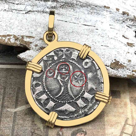 Templar Knights Era Antioch Crusader Medieval Silver Denier - Helmet Head - Coin of the Crusades 14K Gold Pendant