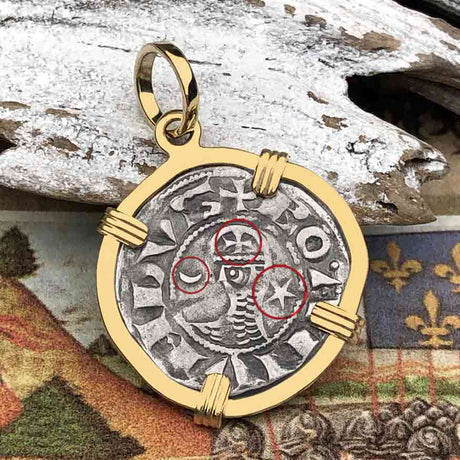 Templar Knights Era Antioch Crusader Medieval Silver Denier - Helmet Head - Coin of the Crusades 14K Gold Pendant