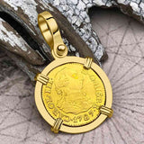 1787 Spanish 22K Gold Portrait Half Escudo - the Legendary Pirate Era Doubloon - 18K Gold Pendant
