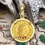 1744 Spanish Gold Portrait Half Escudo - the Legendary Pirate Era Doubloon - 18K Gold Pendant