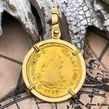 1795 Spanish Gold Portrait One Escudo - the Legendary Pirate Era Doubloon - 18K Gold Pendant