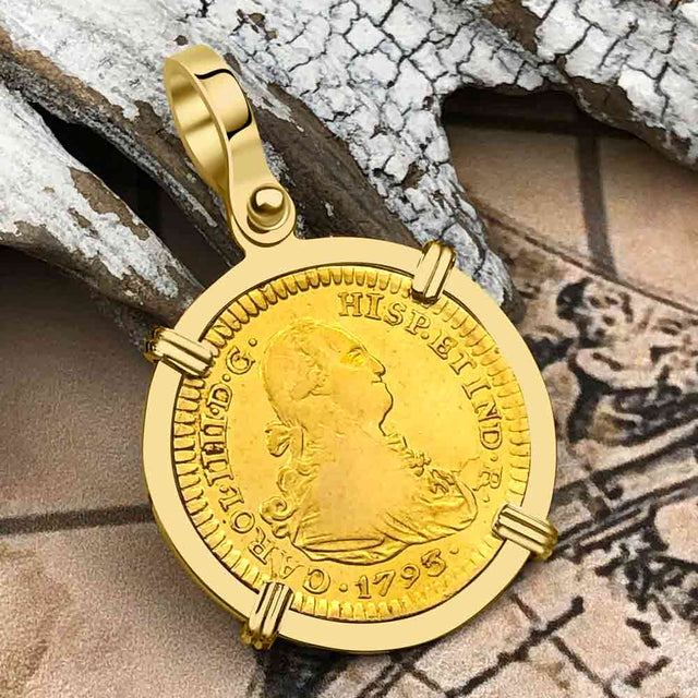 1795 Spanish Gold Portrait One Escudo - the Legendary Pirate Era Doubloon - 18K Gold Pendant