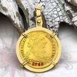 1780 Spanish Gold Portrait One Escudo - the Legendary Pirate Era Doubloon - 18K Gold Pendant