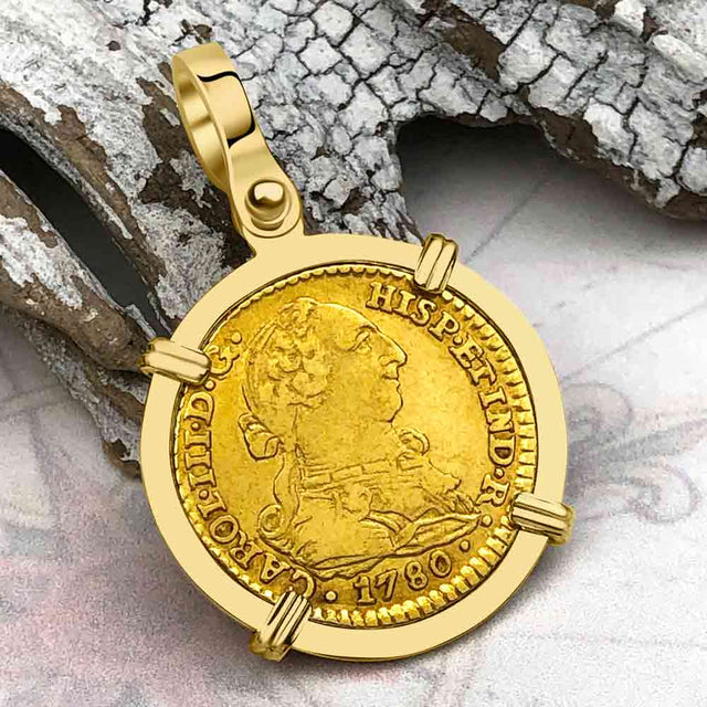 1780 Spanish Gold Portrait One Escudo - the Legendary Pirate Era Doubloon - 18K Gold Pendant