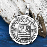 Dutch East India Company 1766 Silver 6 Stuiver Ship Shilling "I Struggle and Survive" 14K White Gold