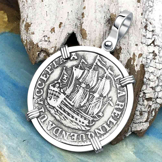 Dutch East India Company 1766 Silver 6 Stuiver Ship Shilling "I Struggle and Survive" 14K White Gold