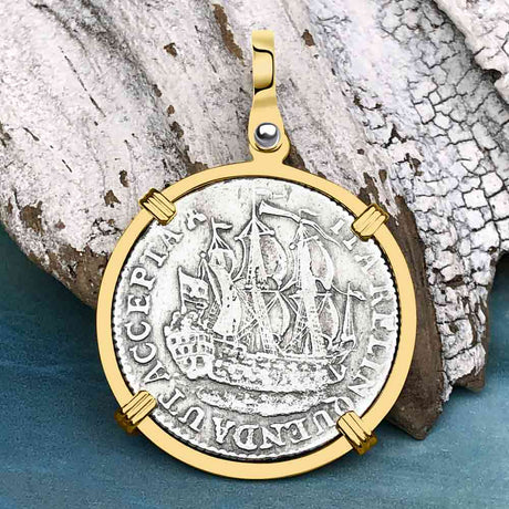 Dutch East India Company 1773 Silver 6 Stuiver Ship Shilling "I Struggle and Survive" 14K Gold