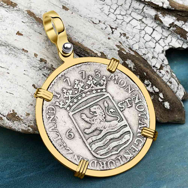 Dutch East India Company 1773 Silver 6 Stuiver Ship Shilling "I Struggle and Survive" 14K Gold
