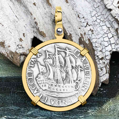 Dutch East India Company 1766 Silver 6 Stuiver Ship Shilling "I Struggle and Survive" 14K Gold