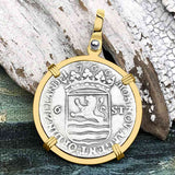 Dutch East India Company 1766 Silver 6 Stuiver Ship Shilling "I Struggle and Survive" 14K Gold