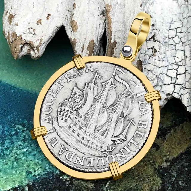 Dutch East India Company 1772 Silver 6 Stuiver Ship Shilling "I Struggle and Survive" 14K Gold