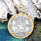 Dutch East India Company 1772 Silver 6 Stuiver Ship Shilling "I Struggle and Survive" 14K Gold