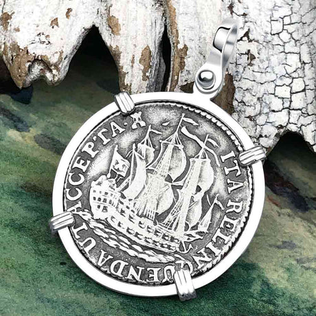 Dutch East India Company 1773 Silver 6 Stuiver Ship Shilling "I Struggle and Survive" Sterling Silver Pendant