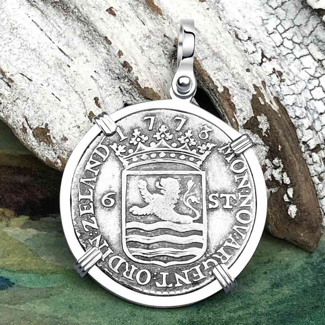 Dutch East India Company 1773 Silver 6 Stuiver Ship Shilling "I Struggle and Survive" Sterling Silver Pendant
