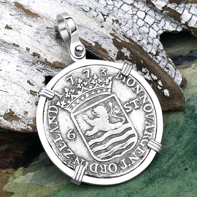 Dutch East India Company 1773 Silver 6 Stuiver Ship Shilling "I Struggle and Survive" Sterling Silver Pendant