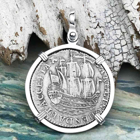 Dutch East India Company 1790 Silver 6 Stuiver Ship Shilling "I Struggle and Survive" Sterling Silver Pendant