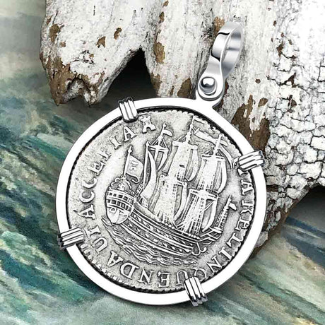Dutch East India Company 1790 Silver 6 Stuiver Ship Shilling "I Struggle and Survive" Sterling Silver Pendant
