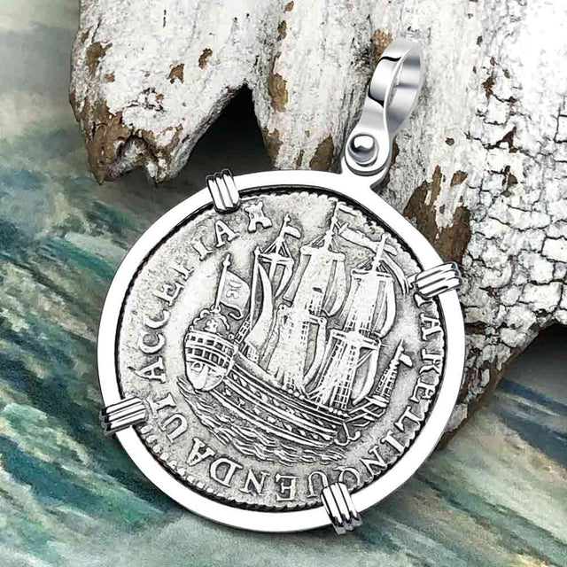 Dutch East India Company 1790 Silver 6 Stuiver Ship Shilling "I Struggle and Survive" Sterling Silver Pendant