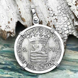 Dutch East India Company 1790 Silver 6 Stuiver Ship Shilling "I Struggle and Survive" Sterling Silver Pendant