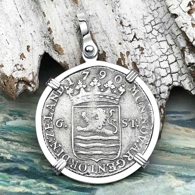Dutch East India Company 1790 Silver 6 Stuiver Ship Shilling "I Struggle and Survive" Sterling Silver Pendant