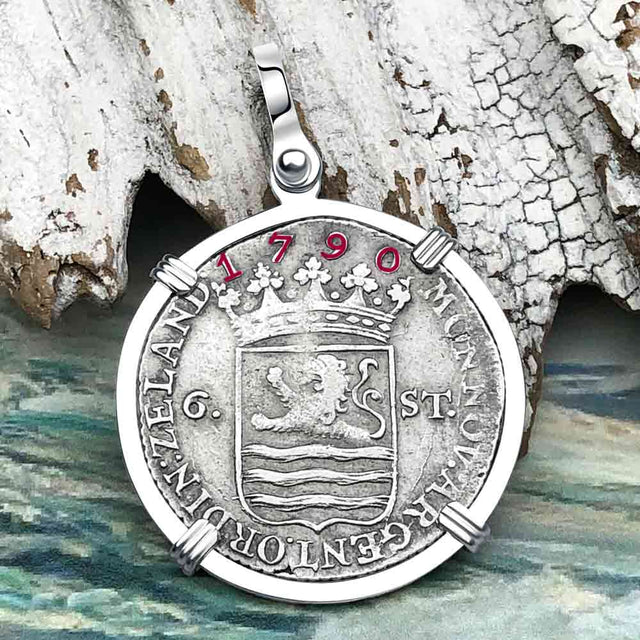 Dutch East India Company 1790 Silver 6 Stuiver Ship Shilling "I Struggle and Survive" Sterling Silver Pendant
