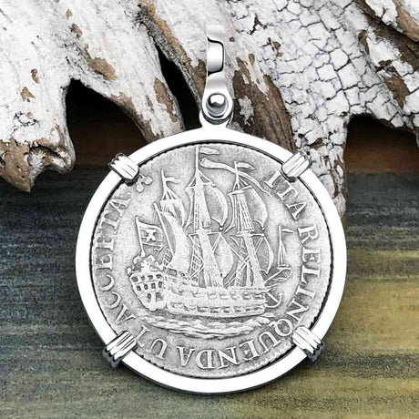 Dutch East India Company 1774 Silver 6 Stuiver Ship Shilling "I Struggle and Survive" Sterling Silver Pendant