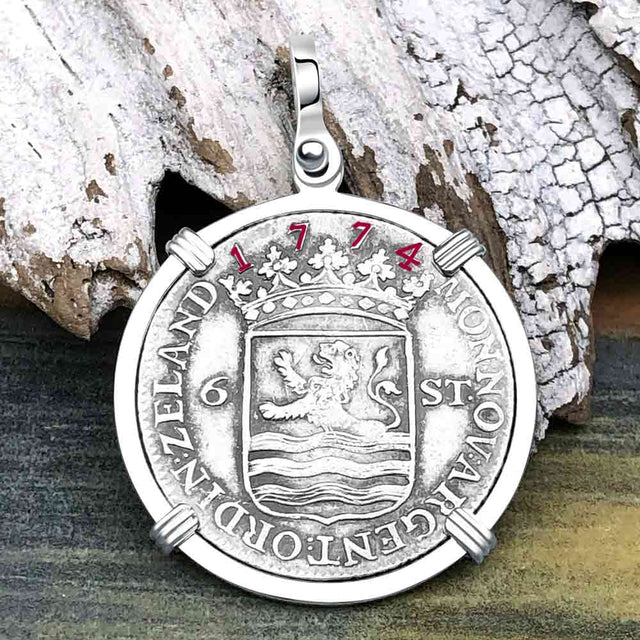 Dutch East India Company 1774 Silver 6 Stuiver Ship Shilling "I Struggle and Survive" Sterling Silver Pendant