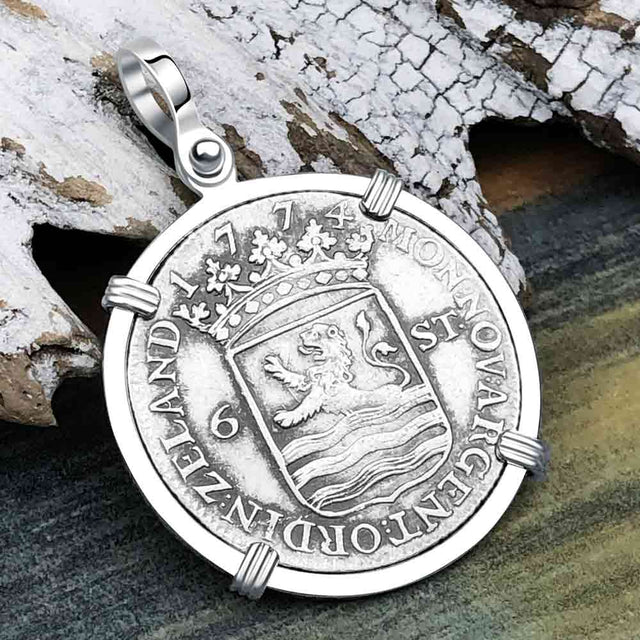 Dutch East India Company 1774 Silver 6 Stuiver Ship Shilling "I Struggle and Survive" Sterling Silver Pendant