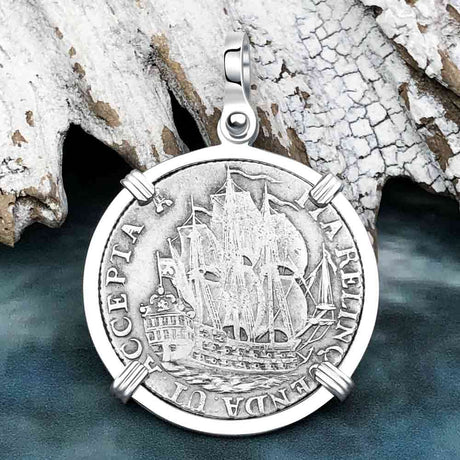 Dutch East India Company 1765 Silver 6 Stuiver Ship Shilling "I Struggle and Survive" Sterling Silver Pendant