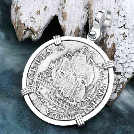 Dutch East India Company 1765 Silver 6 Stuiver Ship Shilling "I Struggle and Survive" Sterling Silver Pendant