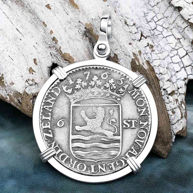 Dutch East India Company 1765 Silver 6 Stuiver Ship Shilling "I Struggle and Survive" Sterling Silver Pendant