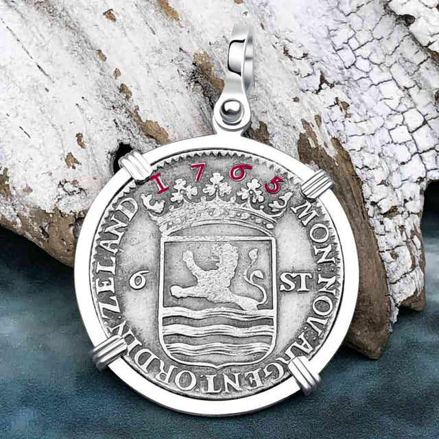 Dutch East India Company 1765 Silver 6 Stuiver Ship Shilling "I Struggle and Survive" Sterling Silver Pendant