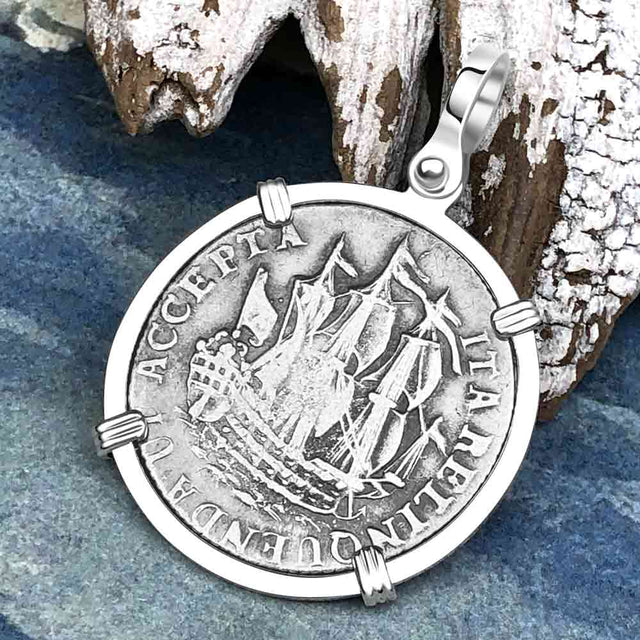 Dutch East India Company 1768 Silver 6 Stuiver Ship Shilling "I Struggle and Survive" Sterling Silver Pendant 