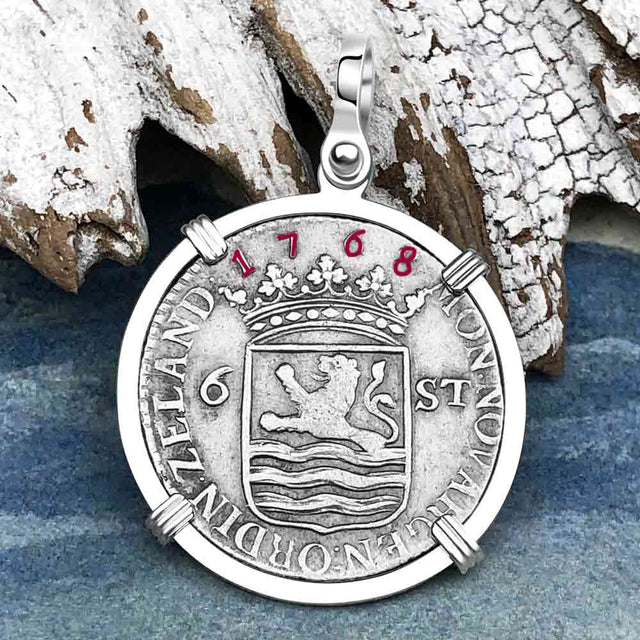 Dutch East India Company 1768 Silver 6 Stuiver Ship Shilling "I Struggle and Survive" Sterling Silver Pendant 