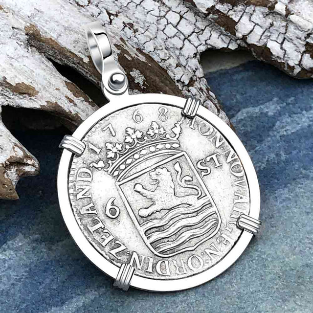 Dutch East India Company 1768 Silver 6 Stuiver Ship Shilling "I Struggle and Survive" Sterling Silver Pendant 
